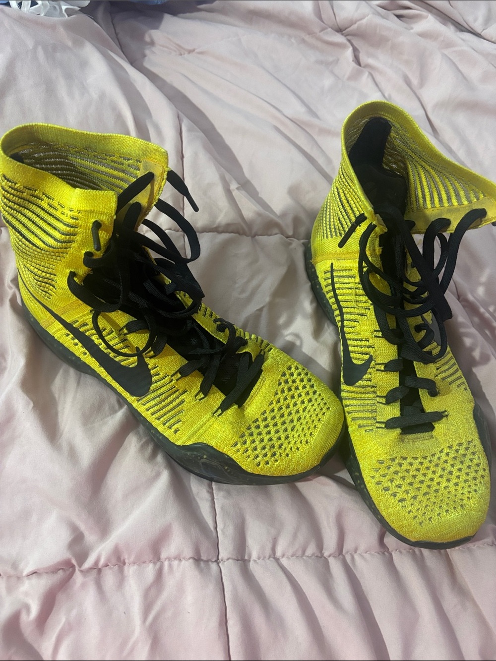 Nike Yellow and Black Flyknit High-Top Sneakers